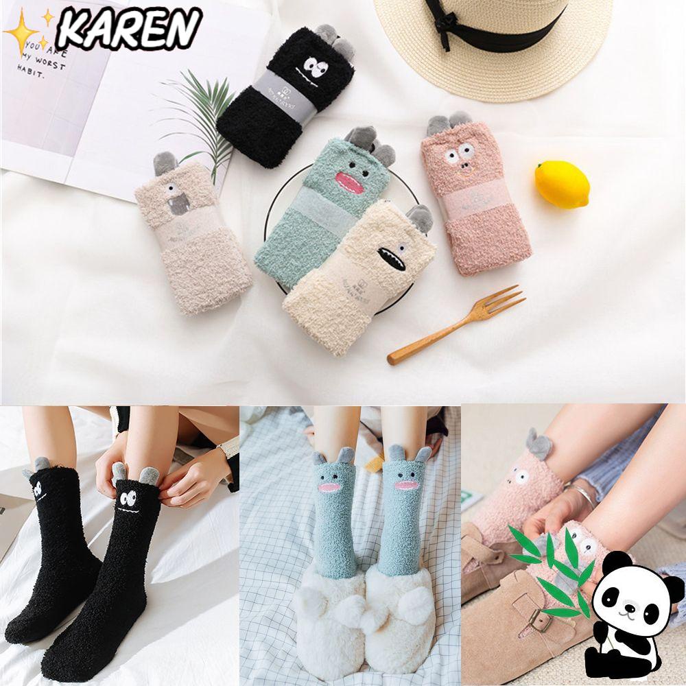 Vớ Nhung San Hô Mềm Mại Giữ Ấm Mùa Đông In Họa Tiết Thú Hoạt Hình