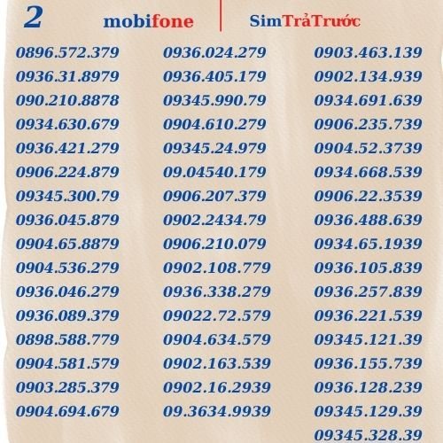 Sim trả trước mobifone số đẹp, dễ nhớ, gia rẻ, đăng ký được gói combo nghe goi , vào mạng siêu ưu đãi.