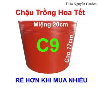 Chậu nhựa đỏ C9 Liên An trồng hoa Vạn Thọ Tết, trồng rau, trồng cây | Thảo Nguyên Garden