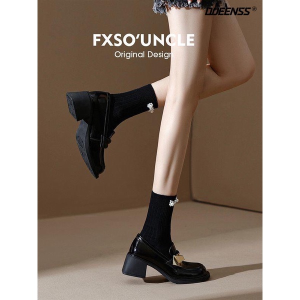 Giày Da Mũi Tròn Đế Dày Phối Kim Loại Thời Trang Retro Hàn Quốc 2022 Dành Cho Nữ