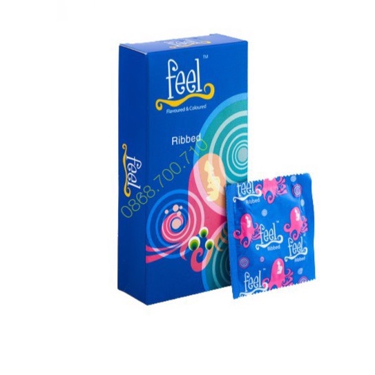 Bao cao su Feel Ribbed Kéo Dài Gân Sọc lớn -- Hộp 12 chiếc