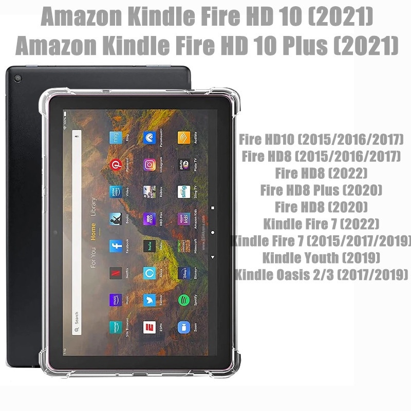 Ốp Máy Tính Bảng TPU Silicon Trong Suốt Có Túi Khí Chống Sốc Cho Amazon Kindle Fire HD 10 8 7 Youth 2021 2019 2017 2016 2015