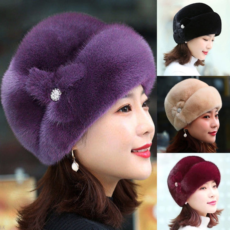 1 Mũ Lông Thỏ Giả Dày Dặn Giữ Ấm Mùa Thu Đông Cho Phụ Nữ Trung Niên