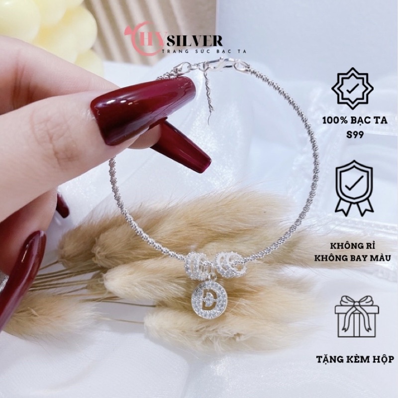 Charm chặn hình tròn bánh xe bạc ta bạc thật xỏ vòng tay vỏng cổ bông tai
