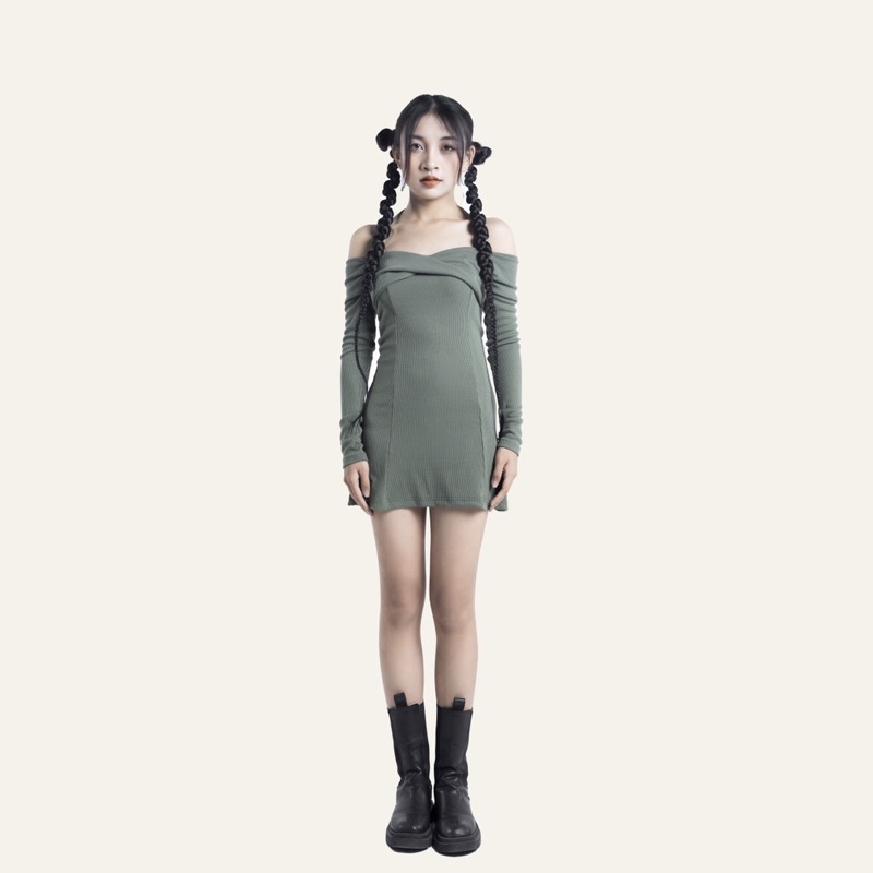 CAMI DRESS - Váy len liền thân trễ vai dáng xoè