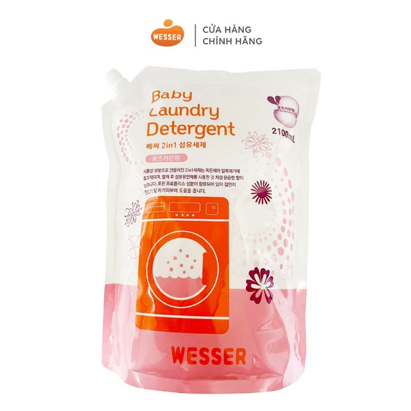NƯỚC GIẶT XẢ CHO BÉ WESSER 2 in 1 hương phấn/hương hoa hồng - 2100ml