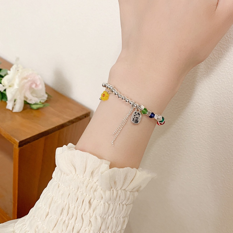 Vòng Tay Mạ Bạc Mặt Hình Đám Mây Và Hoa Màu Cầu Vồng Thời Trang Cho Nữ