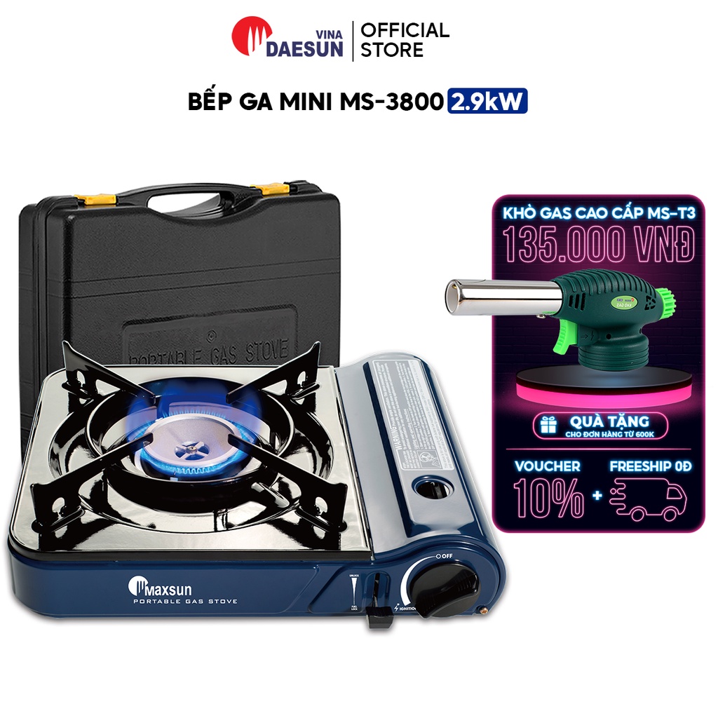 Bếp Ga Mini MS-3800 - Công Suất 2900W | Phủ Sứ Cao Cấp | Inox Chổng Rỉ | Bảo Hiểm Chống Nổ | Maxsun