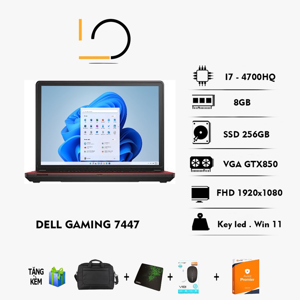 Laptop Gaming Dell 7447 Core i7 Ram 8Gb Card Rời GTX850 Đồ Hoạ - Game mượt