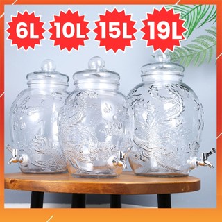 Bình ngâm rượu thủy tinh có van & không van long phụng 6 lít, 10 lít, 15 lít, 19 lít, 25 lít, 30 lít