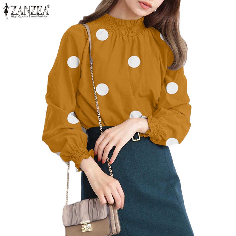 Áo nữ ZANZEA tay dài cổ lọ họa tiết chấm bi thời trang