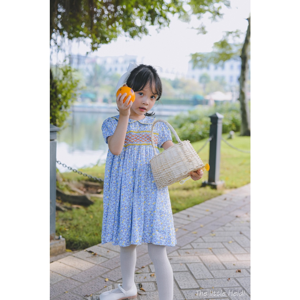 Đầm smock hoa xanh Mira dress/ Đầm hoa smock thủ công/ Đầm thiết kế cho bé The little Heidi/ Đầm thiết kế cao cấp cho bé