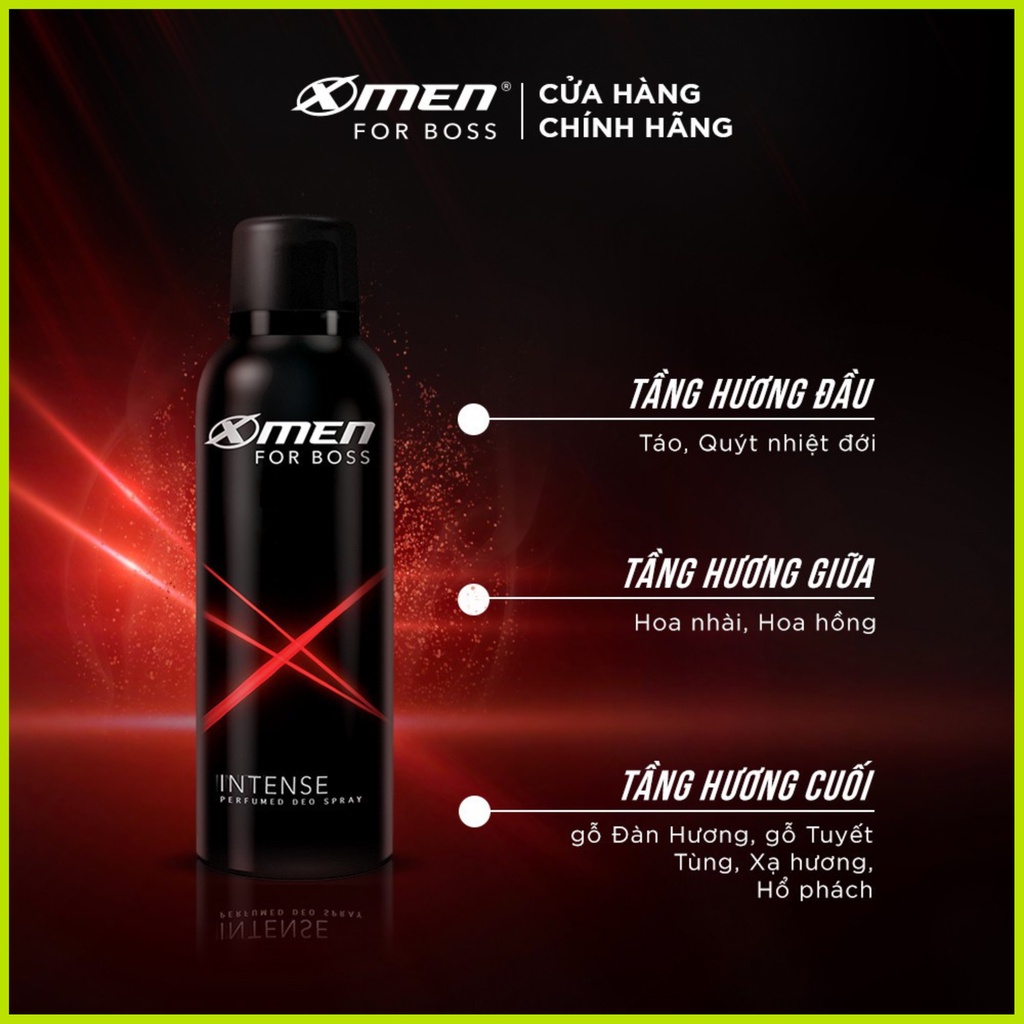 Combo 2 chai xịt khử mùi Xmen Intense - Bộ 2 chai xịt ngăn mùi X-Men đỏ hương nước hoa nam kháng khuẩn ngăn đổ mồ hôi