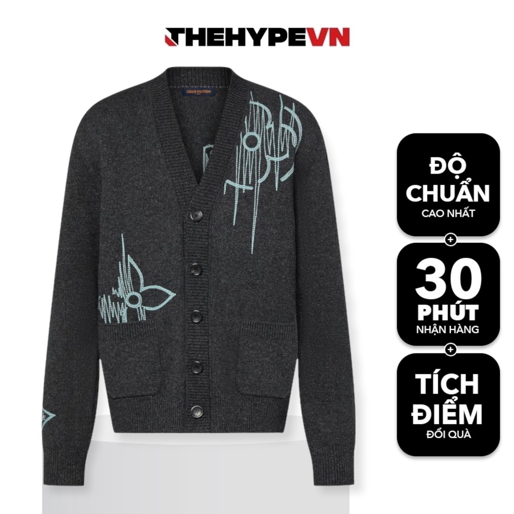 LV CARDIGAN - Áo Khoác Len LV có hoạ tiết (Xám)  [Mirror Quality]