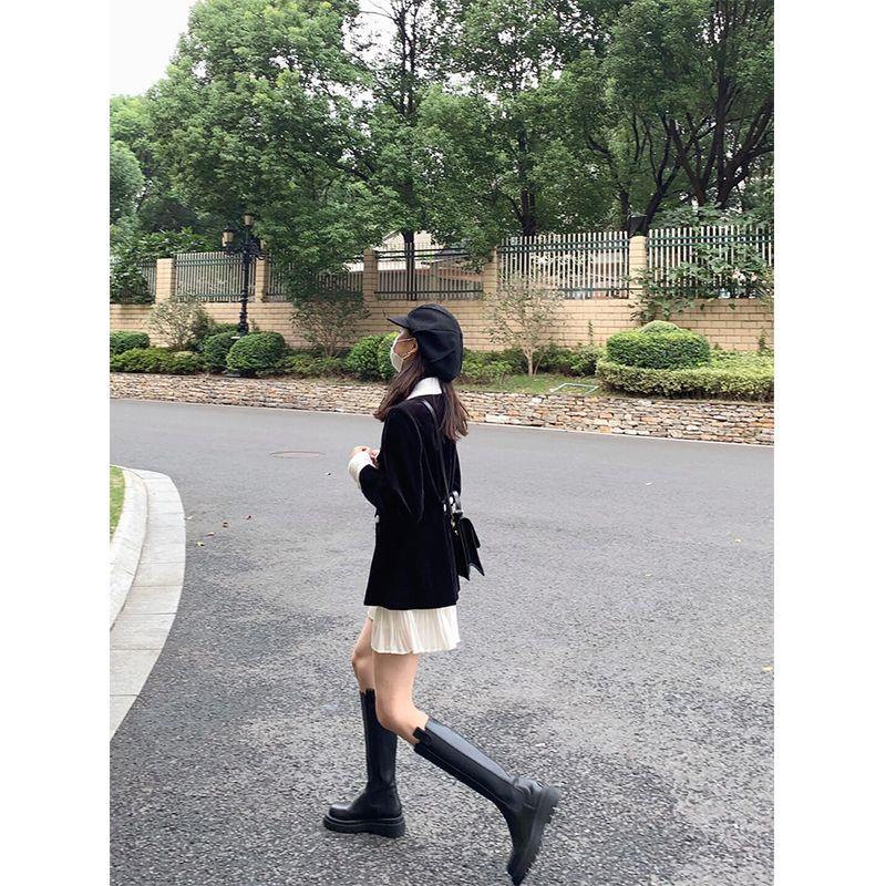 Bộ Áo Khoác cardigan + Chân Váy Xếp Ly Màu Đen Thời Trang Mùa Thu Cho Nữ