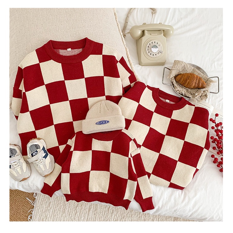 Set Áo Sweater Ba Món Kẻ Caro Thời Trang Thu Đông Cho Mẹ Và Bé