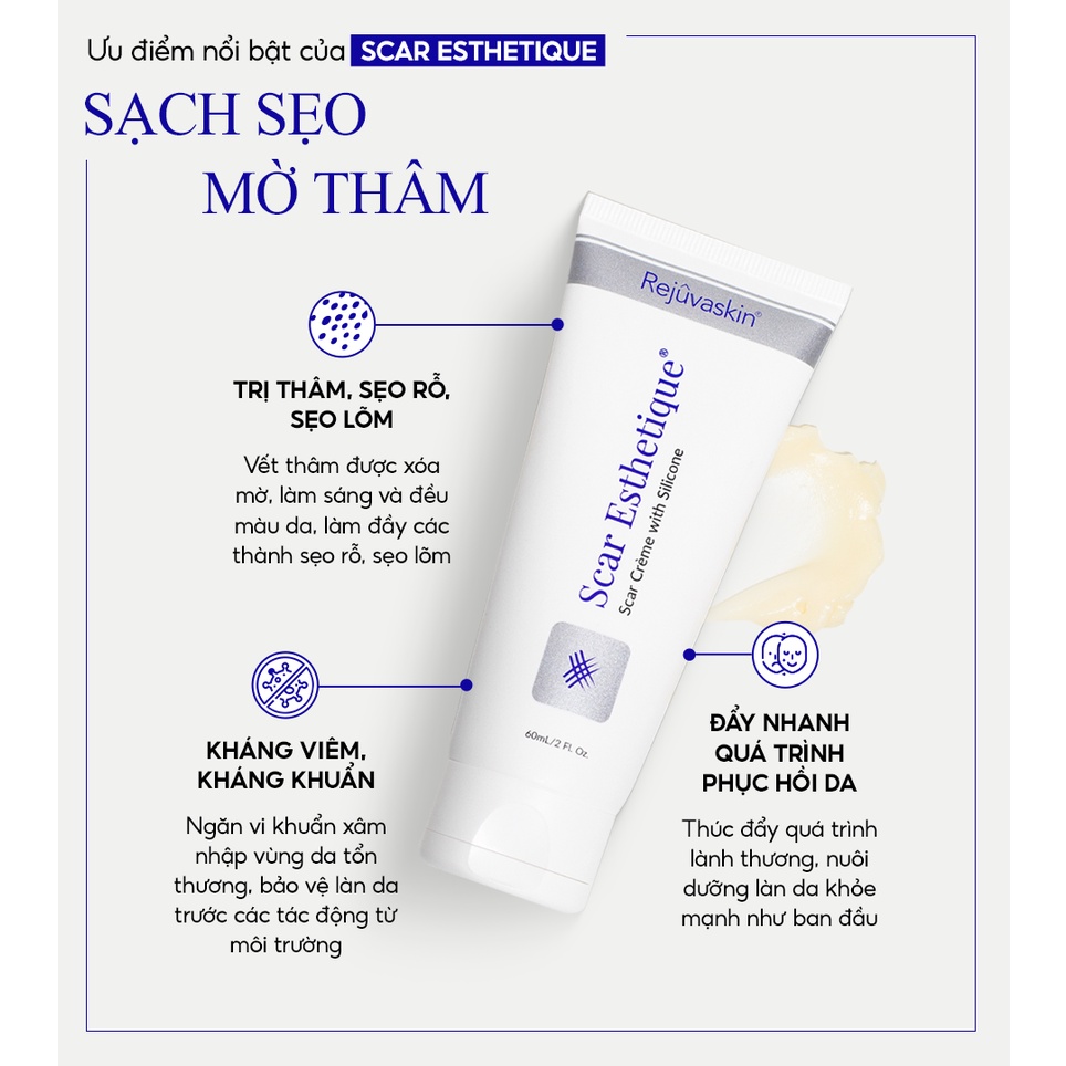 Kem làm mờ sẹo thâm, lấp đầy sẹo rỗ, lõm Scar Esthetique REJUVASKIN 30ml