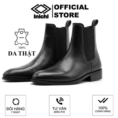 Giày da chelsea boots INICHI G1091 da bò thật, có may đế