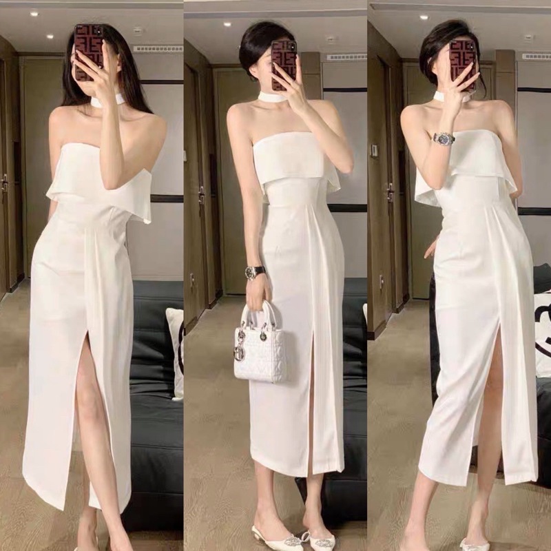 ĐẦM MIDI CHOKER XẺ ĐÙI