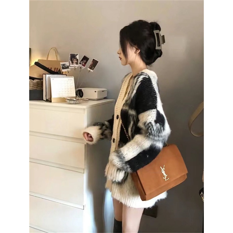Jiashucheng Áo Khoác Cardigan Dệt Kim Cổ Chữ V Phong Cách Retro Cao Cấp