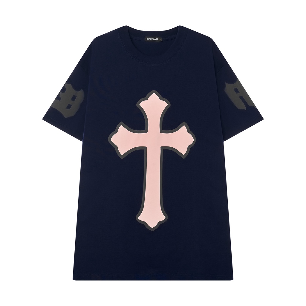 Áo thun Local Brand Banawa nam nữ unisex banawa 100% cotton tay lỡ form rộng - Cross Tee - Màu Xanh Navy