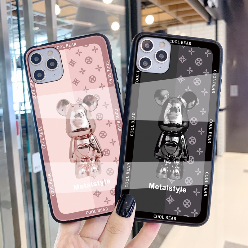 Ốp Điện Thoại Cứng Tráng Gương Họa Tiết Khối Hình Gấu Kèm Dây Đeo Cho Poco M3 M4 Pro 4G M5 5G M5S M2 F3 X3 nfc
