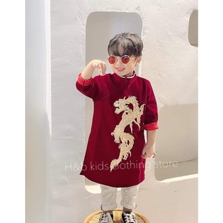 Áo Dài Nhung Đỏ thêu hình Cho Bé Trai/Bé Gái Diện Tết 2023 Namkidshop (V197)