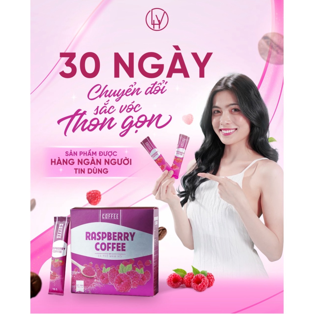 Cà Phê Giảm Cân Mâm Xôi Raspberry Coffee Chính Hãng - Hộp 15 gói [ Mua 2 hộp tặng kem ủ tan mỡ]