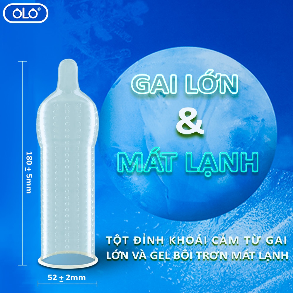 Combo 2 hộp bao cao su OLO Ice &amp; Benzen - 20 cái, gân gai lớn, kéo dài thời gian, hương bạc hà &amp; socola