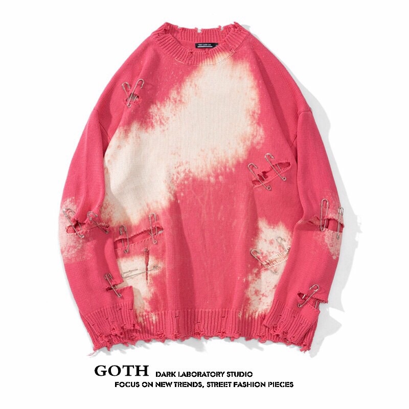YAS0174-Áo len rách unisex gắn kim băng