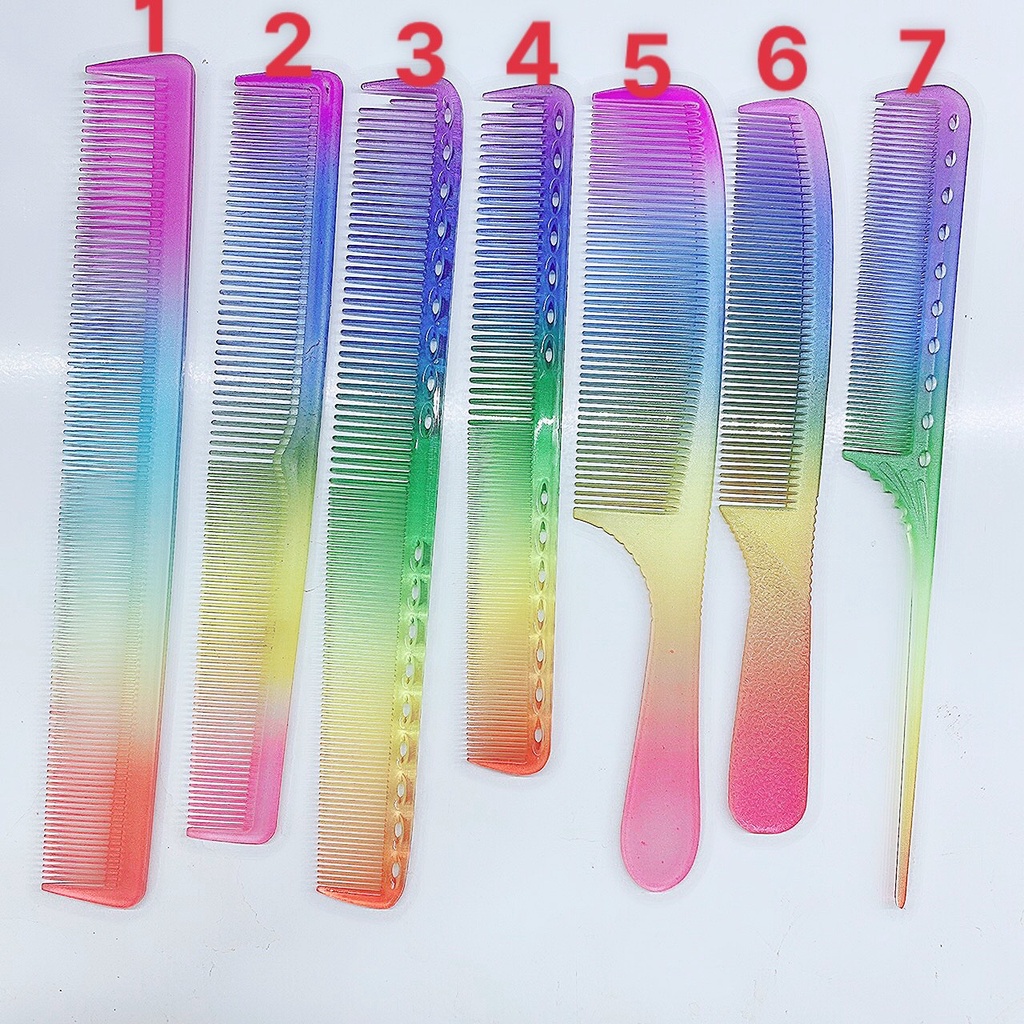 Lược cắt tóc nam nữ YS 7 màu cầu vòng , lược răng thưa cắt tóc layer nam nữ barber 7 màu