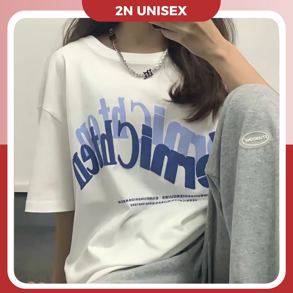 Áo phông nam nữ form rộng 2N Unisex thun cotton in chữ Vernichten xanh dương
