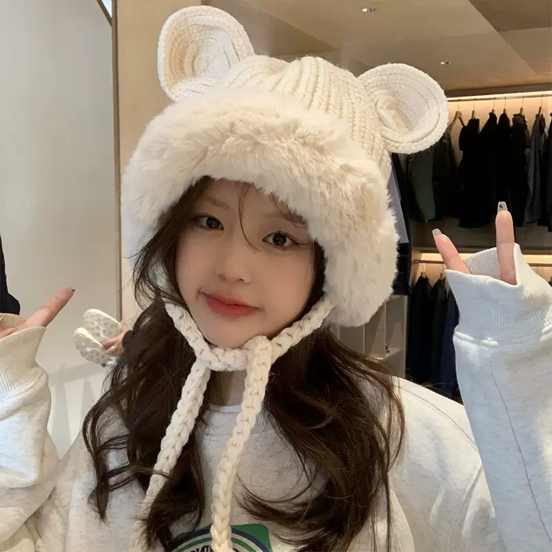 Mũ Len Dệt Kim Che Tai Chống Gió Giữ Ấm Mùa Thu Đông Thiết Kế Tai Dễ Thương