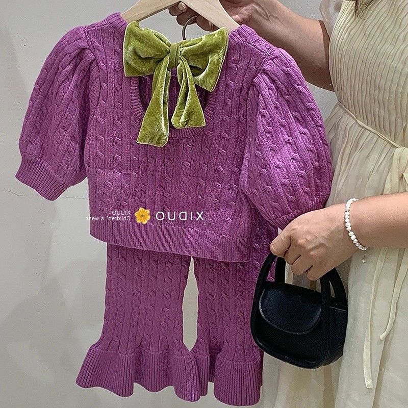 Bộ Áo Sweater + Quần Ống Loe Thời Trang Mùa Thu Hàn Quốc 2022 Dành Cho Bé Gái