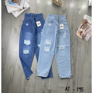 Quần baggy Jean Rách nhiều Lưng Cao phong cách chất jean cao cấp MS195