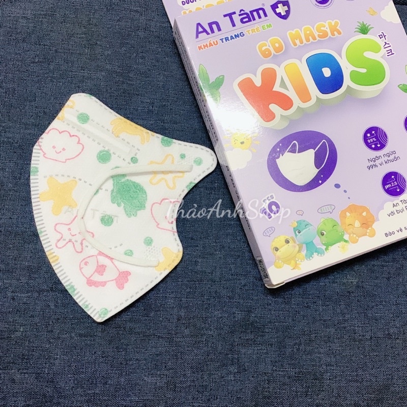 Hộp 10 cái khẩu trang 6D Kids An Tâm dành cho bé 2-6 tuổi đủ hình