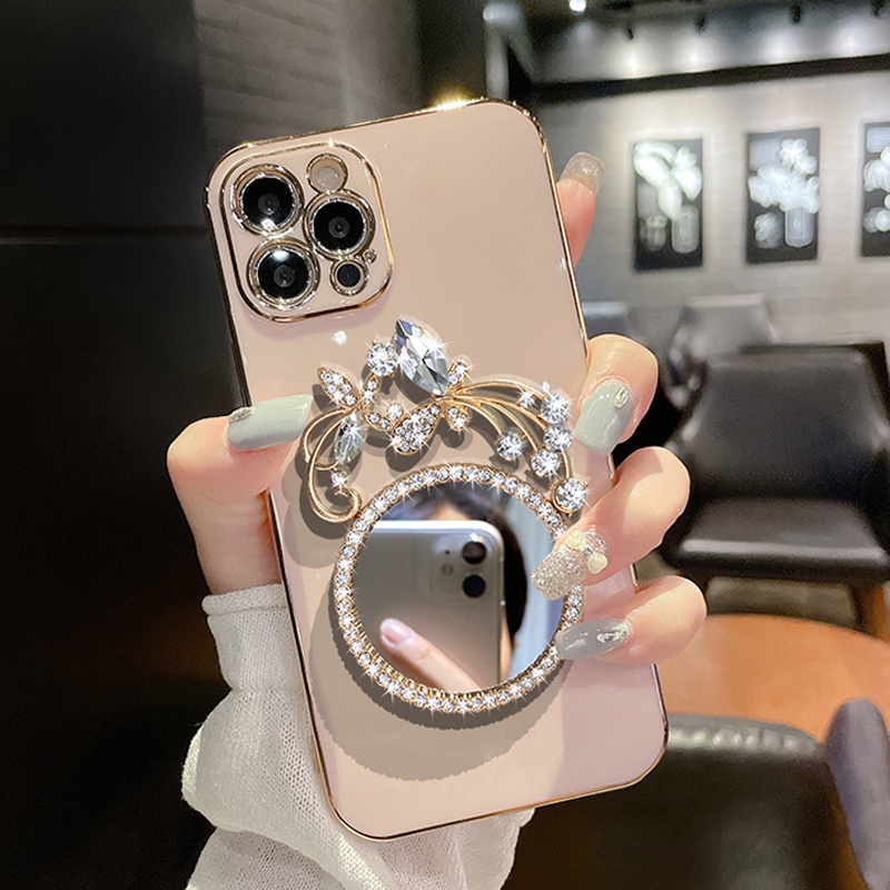 Ốp Điện Thoại Mềm Tráng Gương Họa Tiết Hoa Đính Đá Lấp Lánh Cho Vivo Y76 Y73 V21E V21 Y21 2021 Y33S Y21S Y15S 2021 Y51 2020 Y51A V20 SE V11 V21E Y71T Y95 Y93 Y91 Y85 V9 Y81 V7 Plus Y71 Y19 Y12 Y15 Y11 Y17