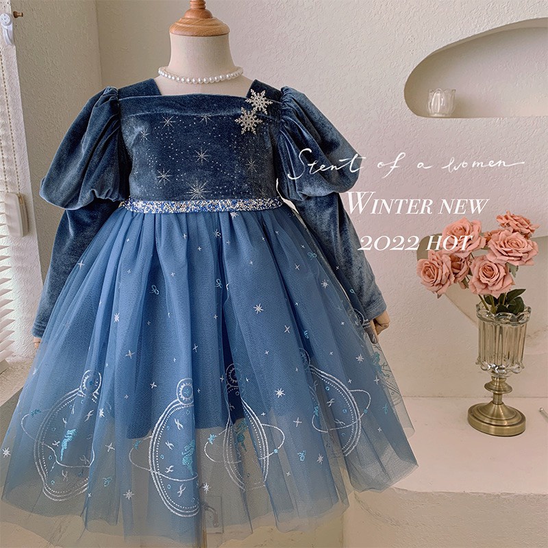 Váy Nhung Cộng Voan Công Chúa Mùa Đông Cho Bé Gái - Áo Choàng Nhung Cao Cấp