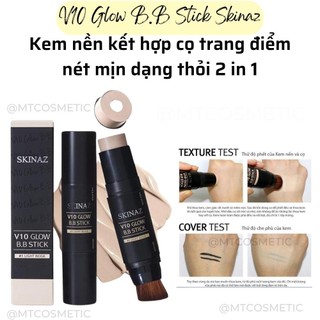 Kem nền kết hợp cọ trang điểm nét mịn dạng thỏi 2 in 1 cao cấp Hàn Quốc chính hãng - V10 Glow B.B Stick Skinaz - 10g