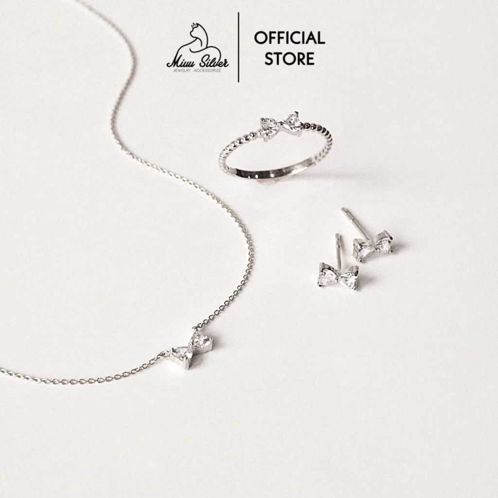 Bộ phụ kiện trang sức bạc 925 gồm dây chuyền, nhẫn và bông tai hình chiếc nơ Miuu Silver