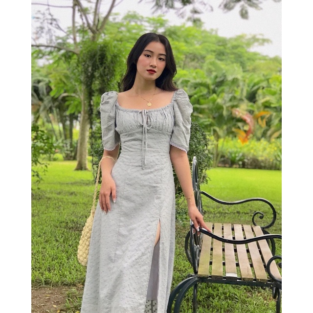 Đầm dài xẻ tà tay phồng kiểu đồng quê nước Pháp - MEMOIRE DRESS