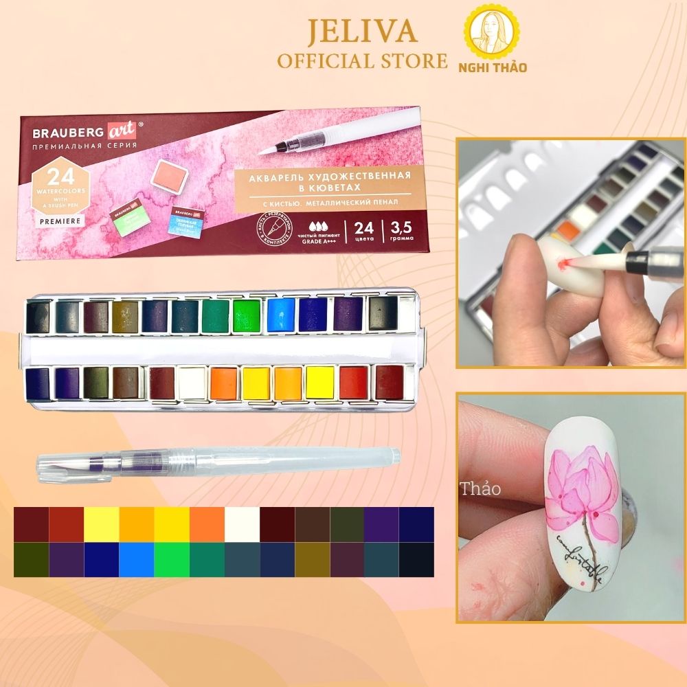 Set màu nước vẽ nail JELIVA 24 màu