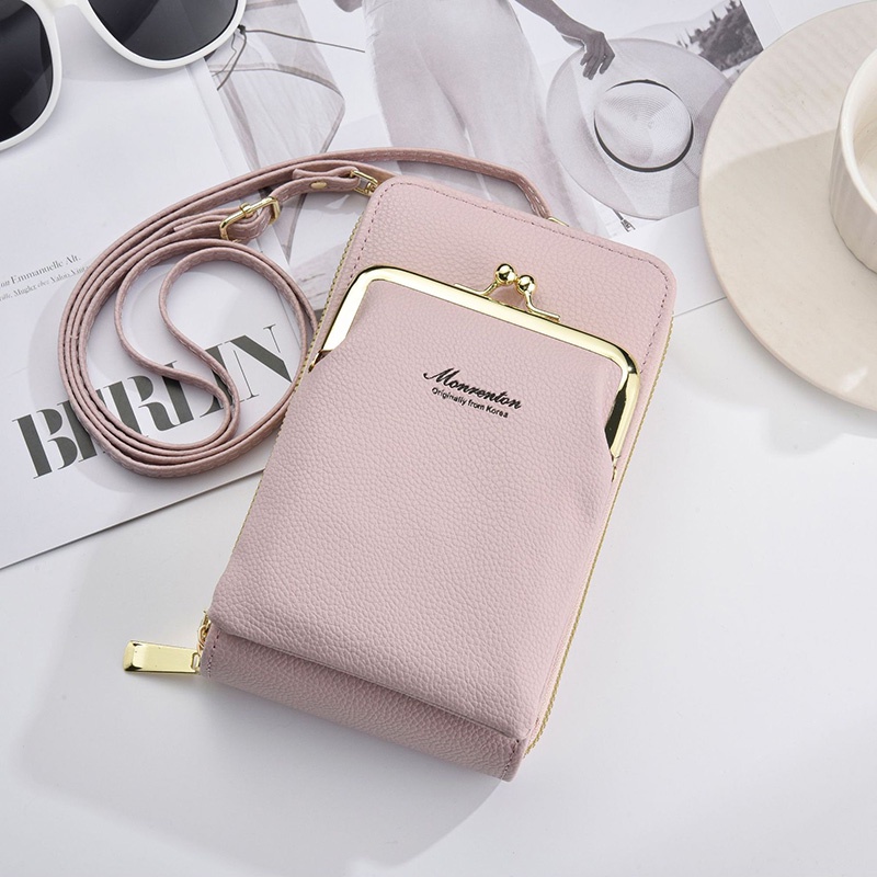 Ielgy Túi Đeo Chéo Đựng Điện Thoại Họa Tiết Vân Vải Có Khóa Kéo Đôi Phong Cách Hàn Quốc Dành Cho Bạn Nữ