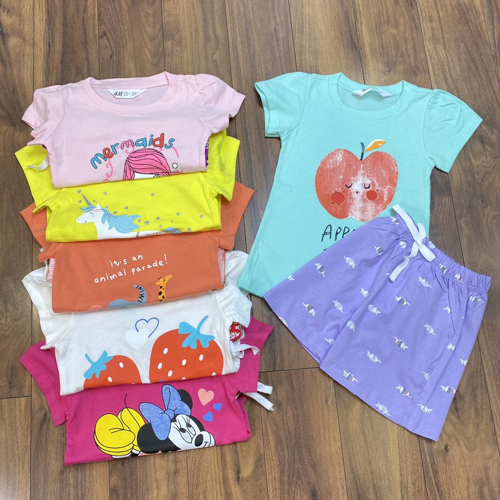 Bộ bé gái ngắn tay H&M cotton xuất dư Form to