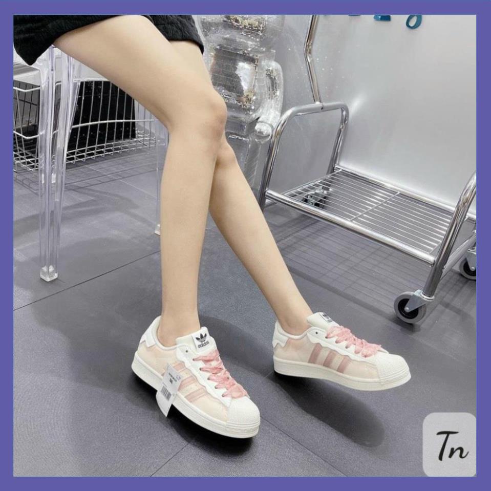 Giày Adidas Superstar Das Sò 3 Màu Kem, Hồng, Xanh, Giày thể thao Adidas Sò Trắng bản Classic cực xinh tặng box + tất