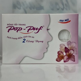 Bông tẩy trang, Trang Điểm Pop-Puf 2 Công Dụng (100 Miếng/1 Hộp)
