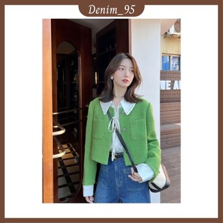Áo khoác dạ tweed croptop xanh lá