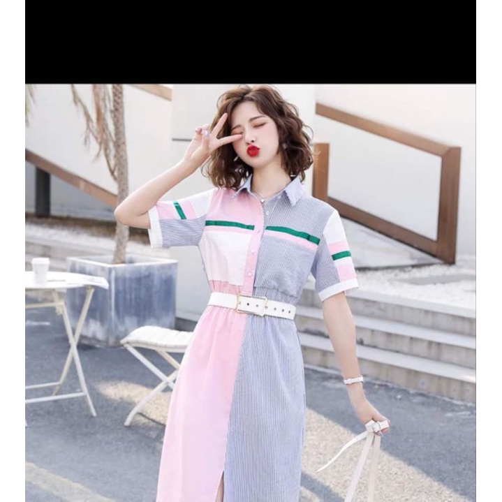 đầm sọc hồng phối nữ 75