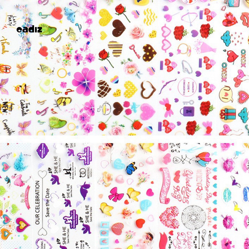 Bộ 10 Miếng Dán Trang Trí Móng Tay Hình Hoa Hồng Chống Rơi