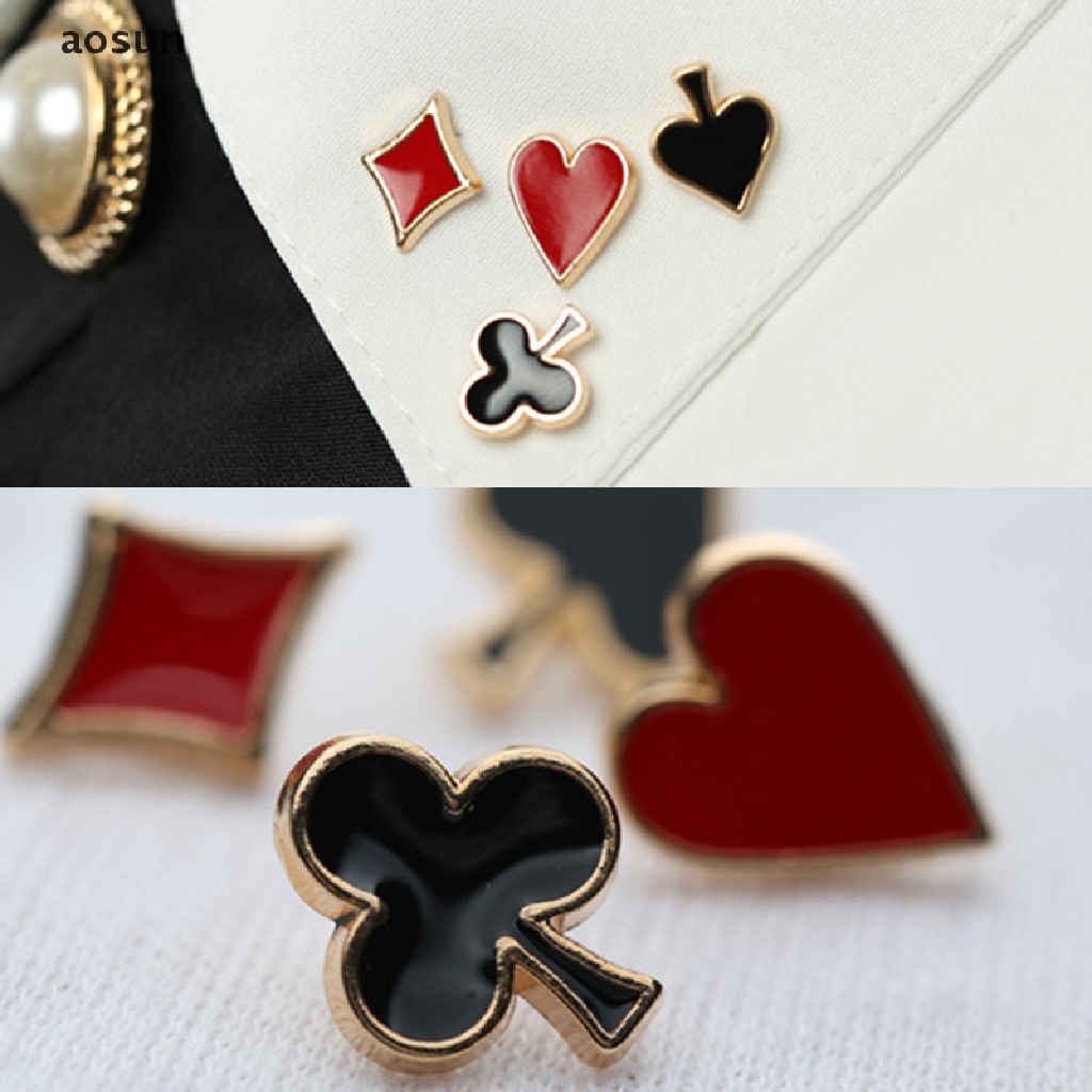 Aosun Set 4 Ghim Cài Áo Ba Lô / Cổ Áo Hình Lá Bài Poker Hoạt Hình